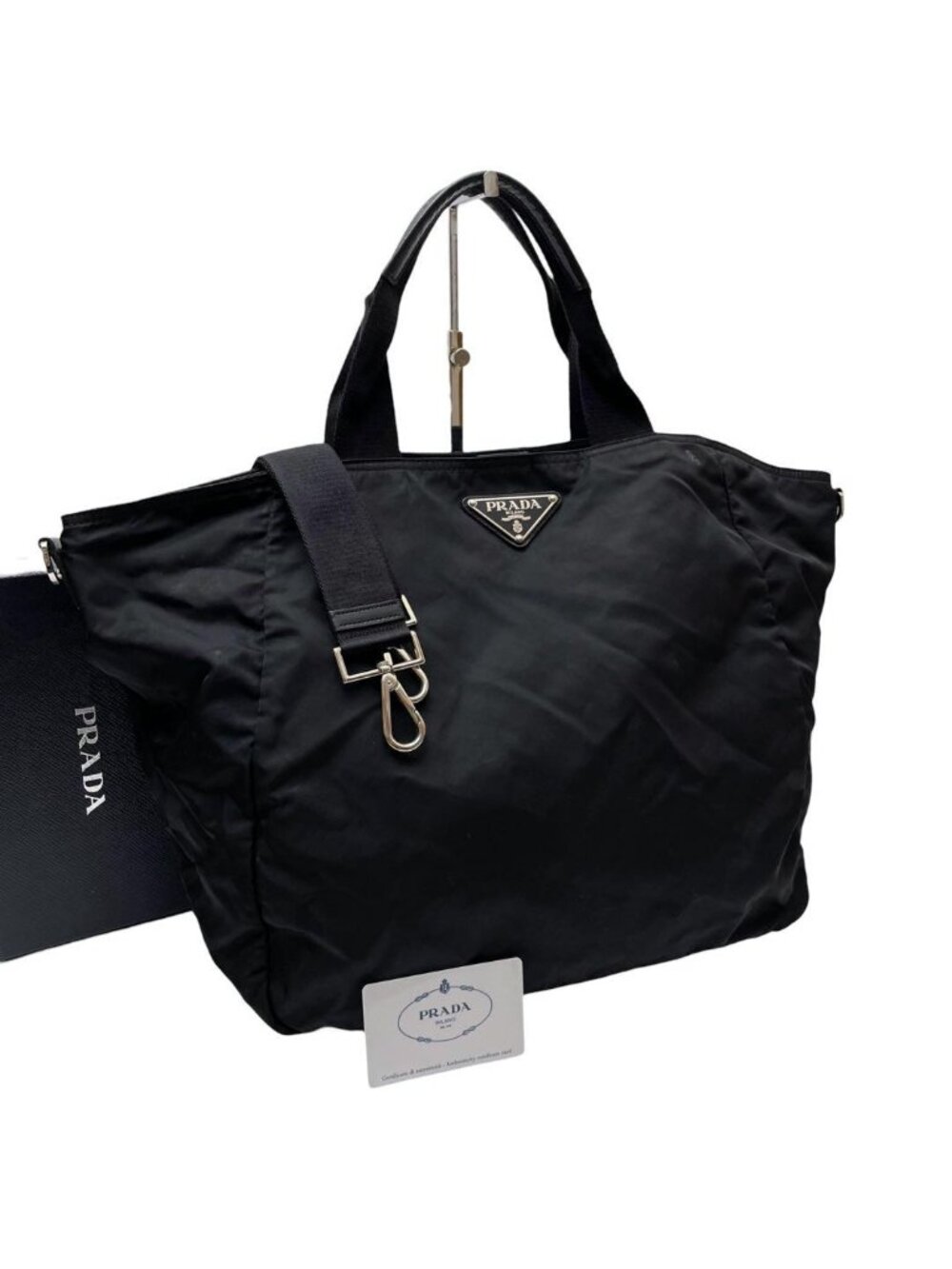 Prada Nylon Leather Hand Tote Shoulder Bag Triangle Plate Logo